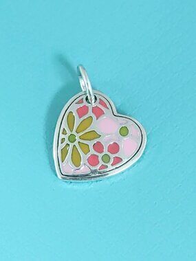 James Avery Enamel Groovy Heart Charm Sterling Silver Pendant with box